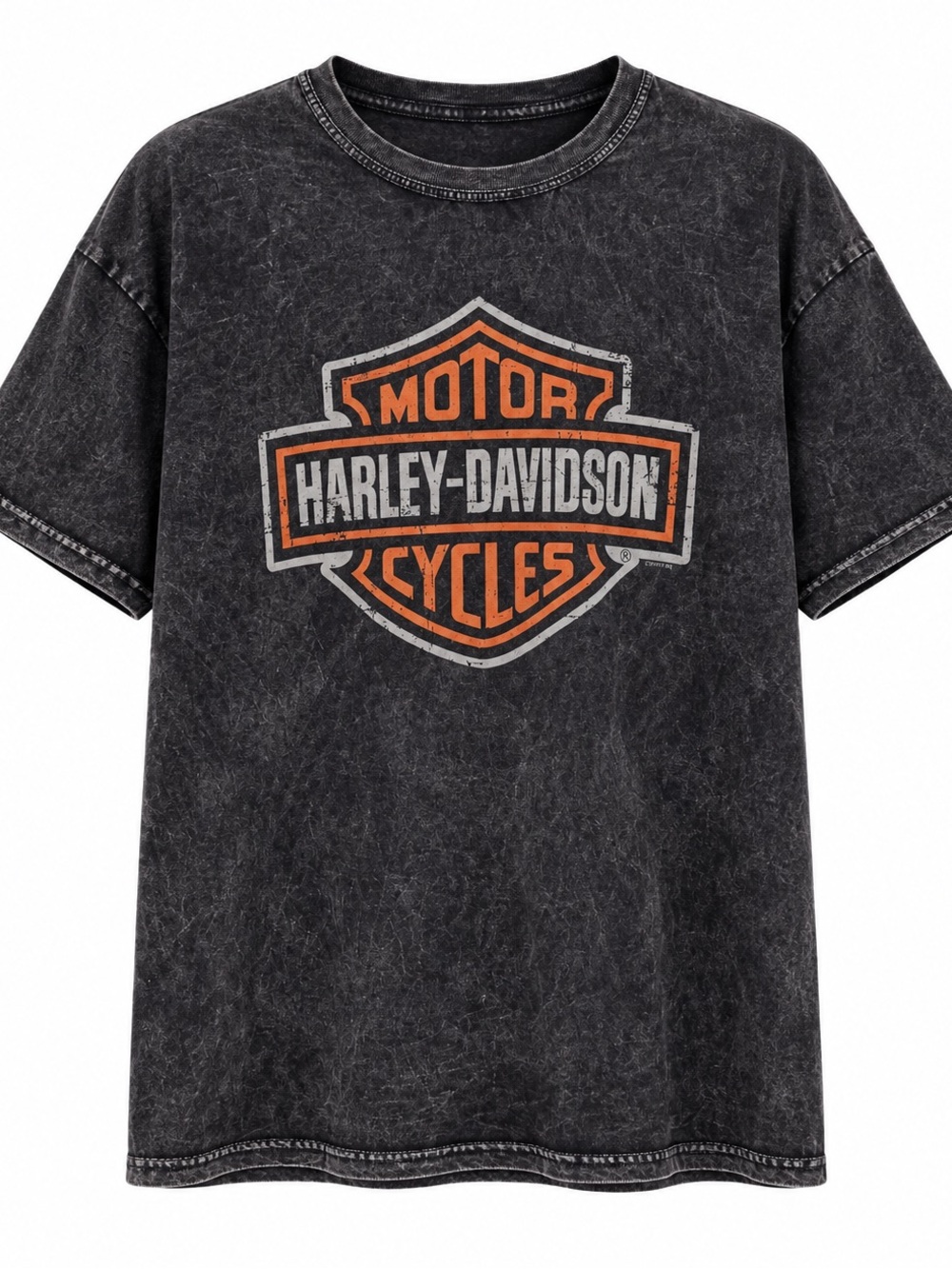 Harley-Davidson Black Mineral Wash T-Shirt with Orange & White Logo